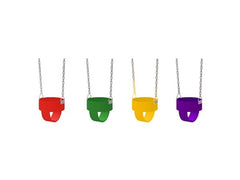 Huitich toddler bucket swing with chain in four colors: red, green, yellow, and purple for safe play Huitich toddler bucket swing with chain in four colors: red, green, yellow, and purple for safe play