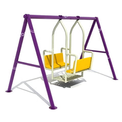Huitich toddler double seat outdoor swing with yellow seats and purple frame for playground use Huitich toddler double seat outdoor swing with yellow seats and purple frame for playground use