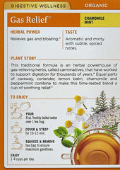 Traditional Medicinals Gas Relief chamomile mint box back showing herbal tea for bloating and gas cup and herb illustrations Traditional Medicinals Gas Relief chamomile mint box back showing herbal tea for bloating and gas cup and herb illustrations