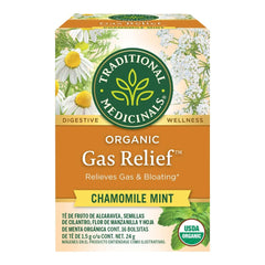Traditional Medicinals Organic Gas Relief Chamomile Mint tea box herbal tea bloating and gas Traditional Medicinals Organic Gas Relief Chamomile Mint tea box herbal tea bloating and gas