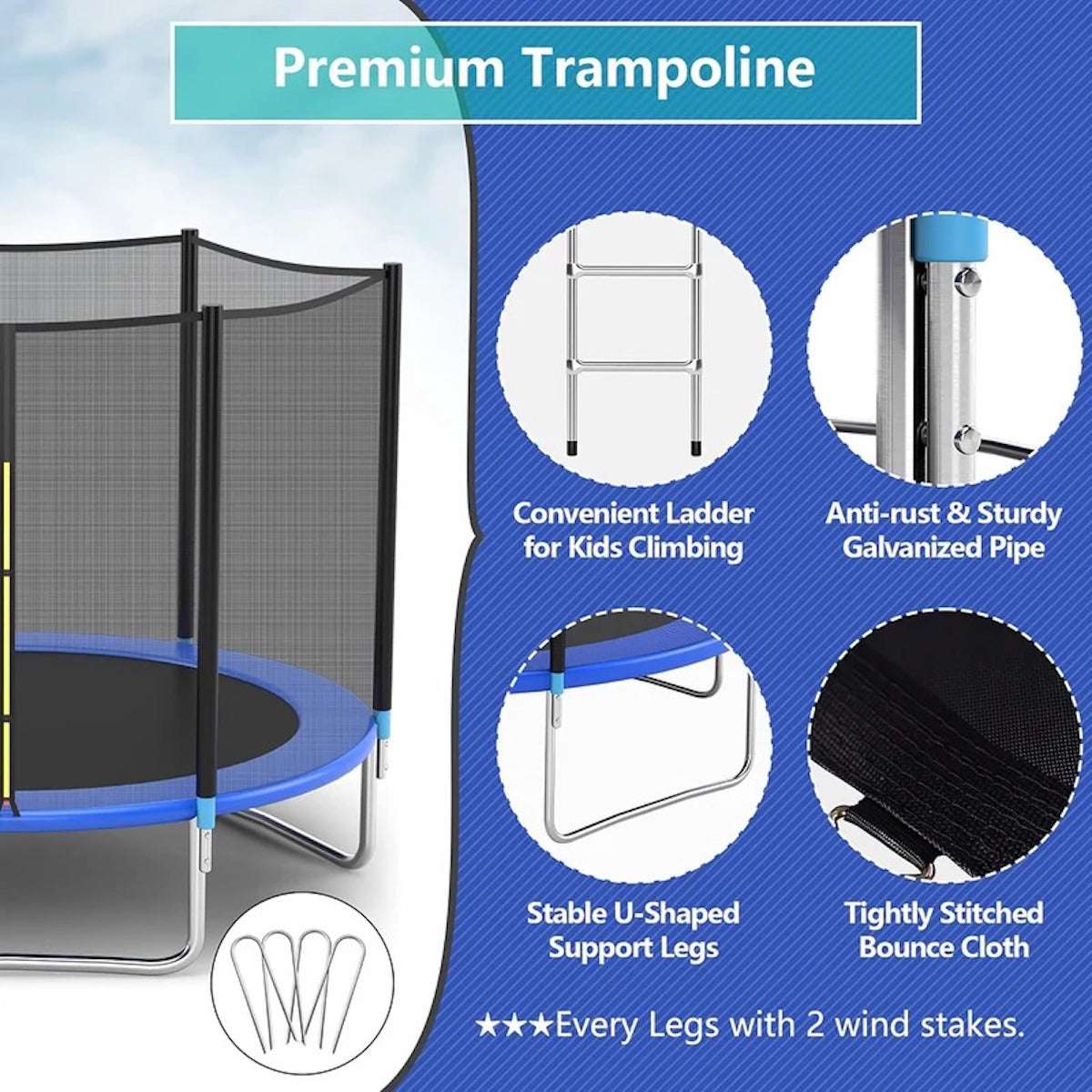 Huitich trampoline with safety net featuring a sturdy galvanized frame and convenient ladder for kids Huitich trampoline with safety net featuring a sturdy galvanized frame and convenient ladder for kids