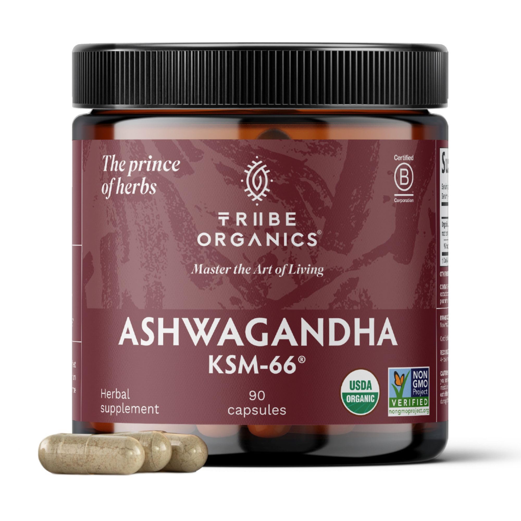TRIBE ORGANICS Ashwagandha KSM-66 capsules UAE jar of 90 organic herbal supplement with two capsules TRIBE ORGANICS Ashwagandha KSM-66 capsules UAE jar of 90 organic herbal supplement with two capsules