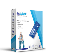 Trister hot and cold gel pack for pain relief box with blue gel pack image and smiling family photo Trister hot and cold gel pack for pain relief box with blue gel pack image and smiling family photo