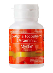 Myra E D-Alpha Tocopherol Vitamin E capsules in a 30-count bottle for skin health support Myra E D-Alpha Tocopherol Vitamin E capsules in a 30-count bottle for skin health support