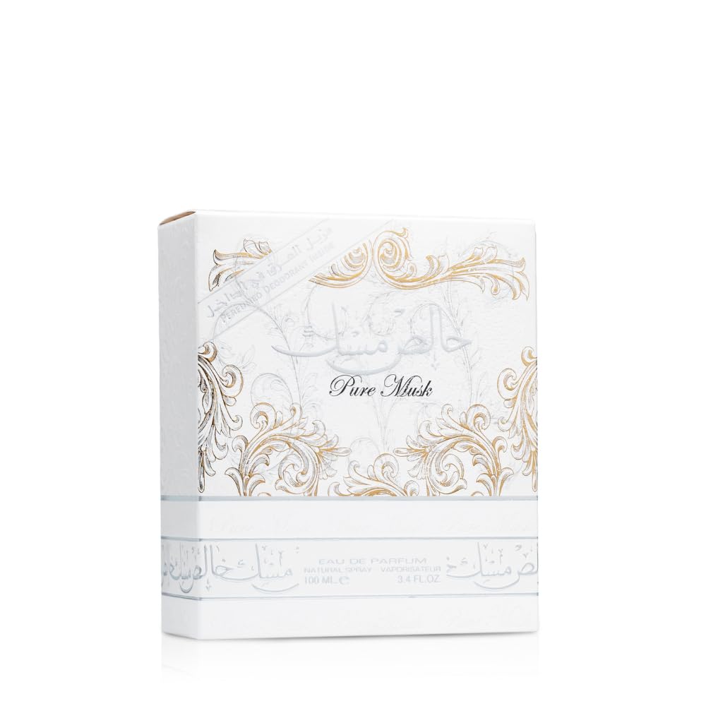 Unisex musk fragrance with deodorant Pure Musk in elegant white and gold decorative box Unisex musk fragrance with deodorant Pure Musk in elegant white and gold decorative box
