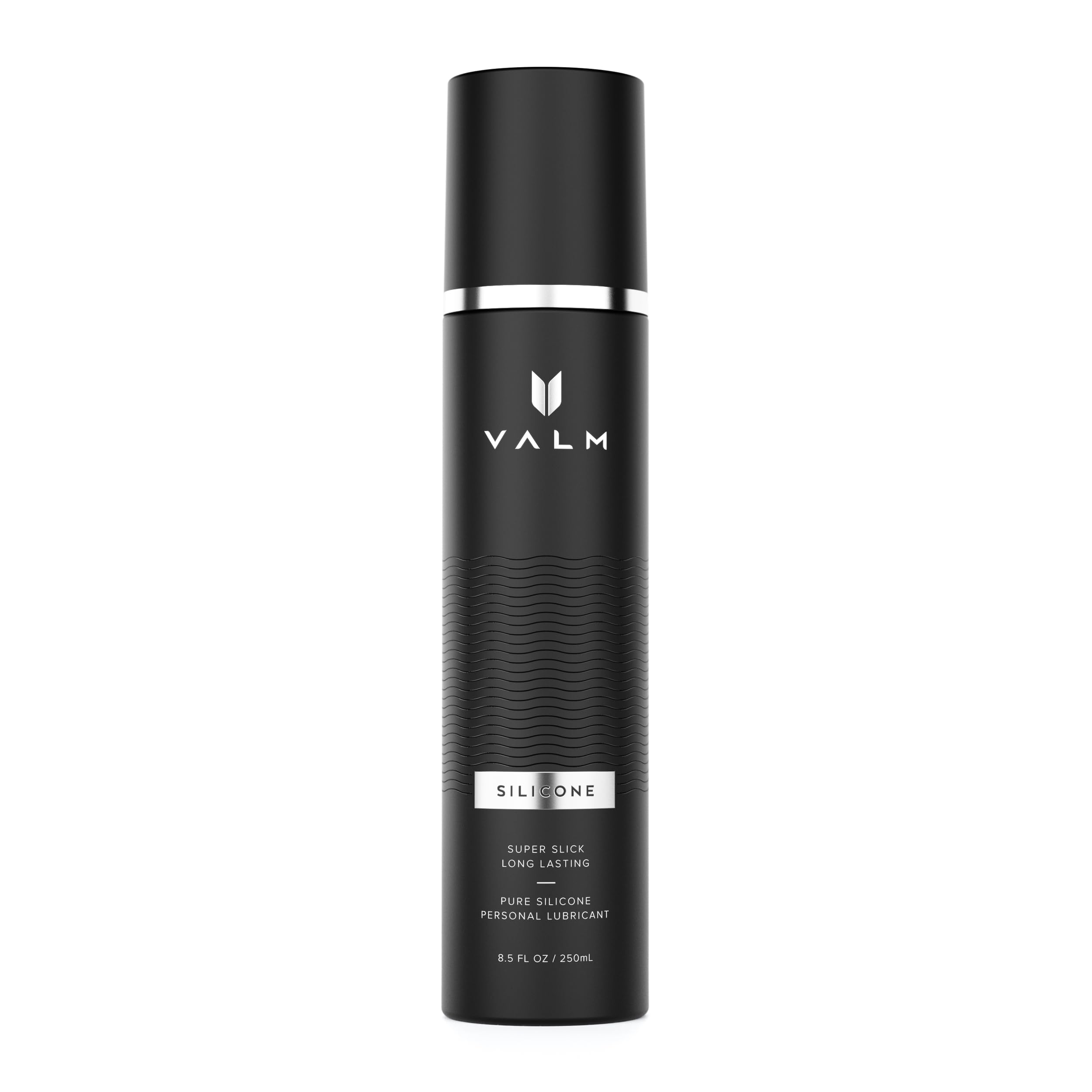 Valm black pump bottle of silicone based personal lubricant sleek long lasting Valm black pump bottle of silicone based personal lubricant sleek long lasting