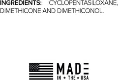 Valm product label listing Cyclopentasiloxane Dimethicone Dimethiconol and Made in the USA for silicone based personal lubricant Valm product label listing Cyclopentasiloxane Dimethicone Dimethiconol and Made in the USA for silicone based personal lubricant