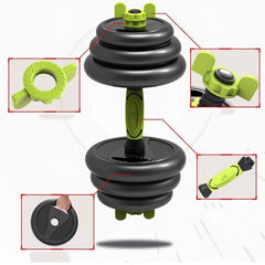 Huitich 15kg concrete dumbbell set with black weight plates and green adjustable handle grips Huitich 15kg concrete dumbbell set with black weight plates and green adjustable handle grips