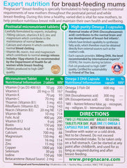 Vitabiotics Pregnacare breastfeeding supplements UAE pack showing micronutrient tablet and Omega 3 DHA capsules info Vitabiotics Pregnacare breastfeeding supplements UAE pack showing micronutrient tablet and Omega 3 DHA capsules info