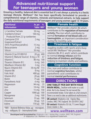 wellteen vitabiotics her 30 tablets supplement box label showing nutritional information and directions for teenage girls wellteen vitabiotics her 30 tablets supplement box label showing nutritional information and directions for teenage girls