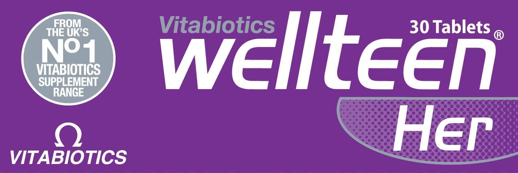Purple Wellteen Her supplement box with Vitabiotics logo and UK No1 badge wellteen vitabiotics her 30 tablets Purple Wellteen Her supplement box with Vitabiotics logo and UK No1 badge wellteen vitabiotics her 30 tablets