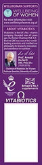 Vitabiotics Wellwoman Original vitamins purple supplement label with brand logos and product info Vitabiotics Wellwoman Original vitamins purple supplement label with brand logos and product info