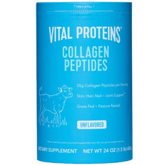 Vital Proteins Collagen Peptides UAE unflavored 24 oz blue canister with cow illustration for skin hair nail support Vital Proteins Collagen Peptides UAE unflavored 24 oz blue canister with cow illustration for skin hair nail support