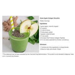 Green apple collagen smoothie with apple slice and chia seeds recipe card featuring Vital Proteins Collagen Peptides UAE Green apple collagen smoothie with apple slice and chia seeds recipe card featuring Vital Proteins Collagen Peptides UAE