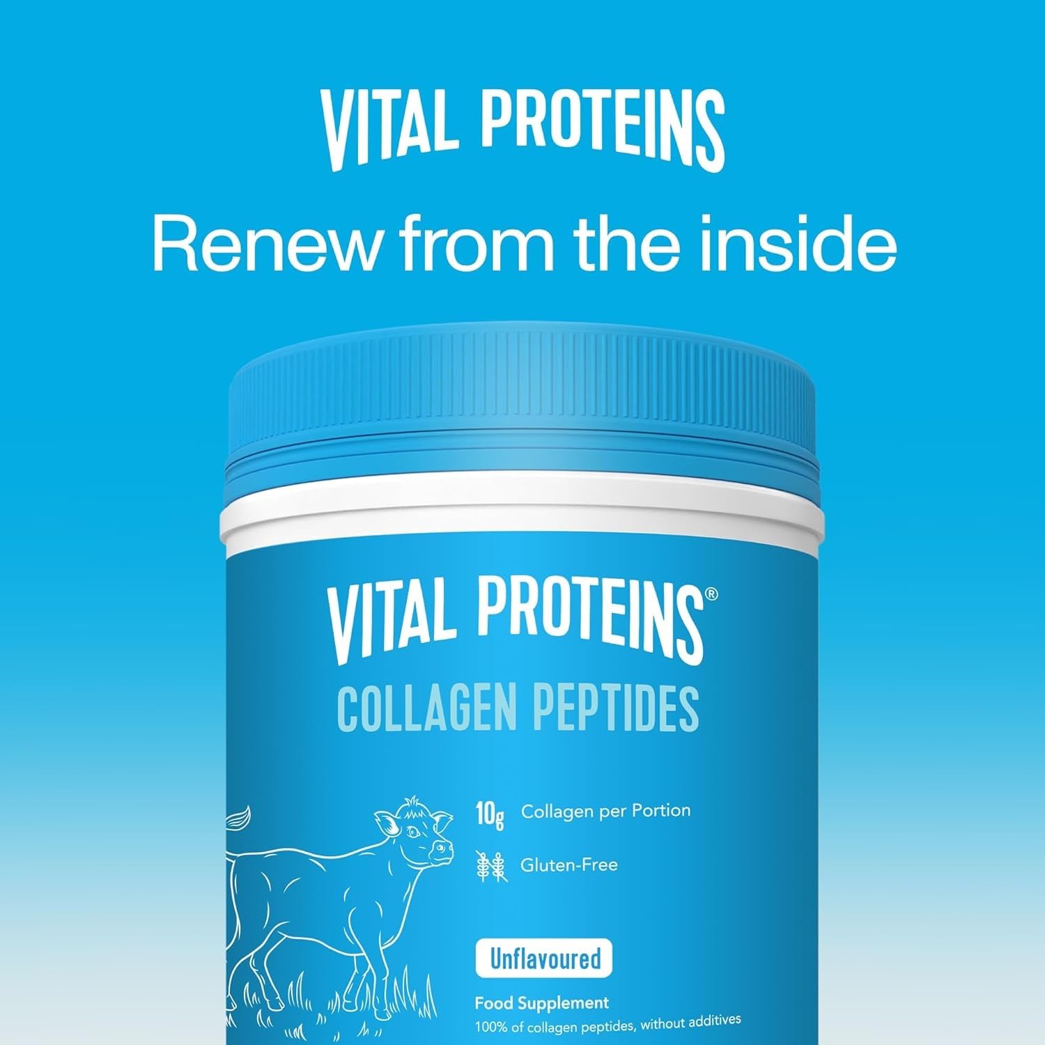 Blue Vital Proteins collagen supplement tub Collagen Peptides unflavoured 10g per serving Blue Vital Proteins collagen supplement tub Collagen Peptides unflavoured 10g per serving