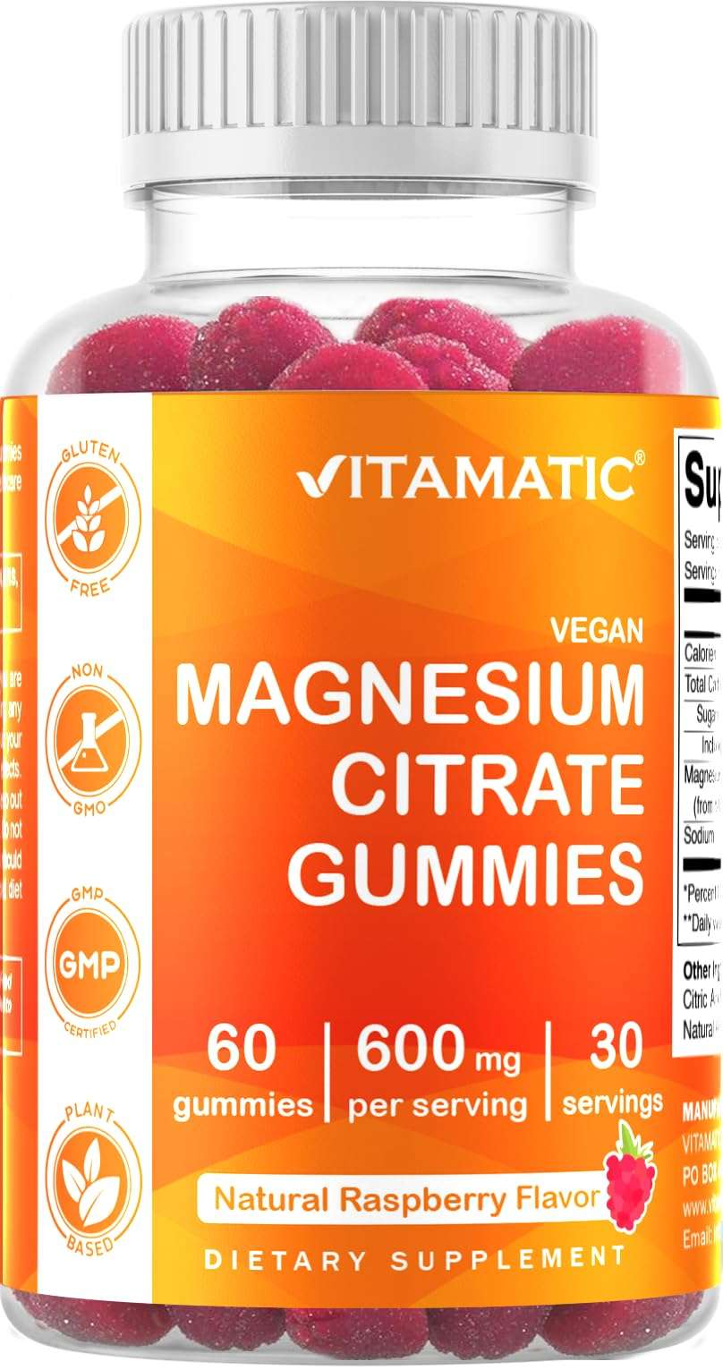 Vitamatic Magnesium Citrate Gummies bottle natural raspberry flavor vegan supplement magnesium gummies 600mg Vitamatic Magnesium Citrate Gummies bottle natural raspberry flavor vegan supplement magnesium gummies 600mg