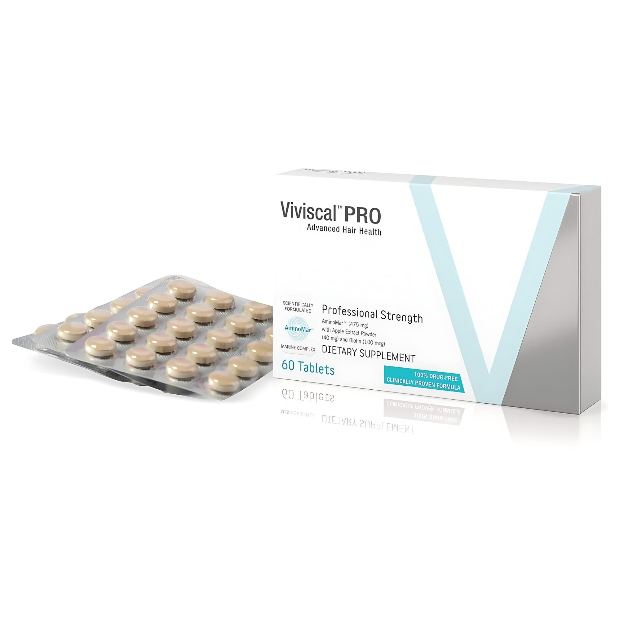 Viviscal PRO hair growth supplements box and blister pack of 60 tablets professional strength dietary supplement Viviscal PRO hair growth supplements box and blister pack of 60 tablets professional strength dietary supplement