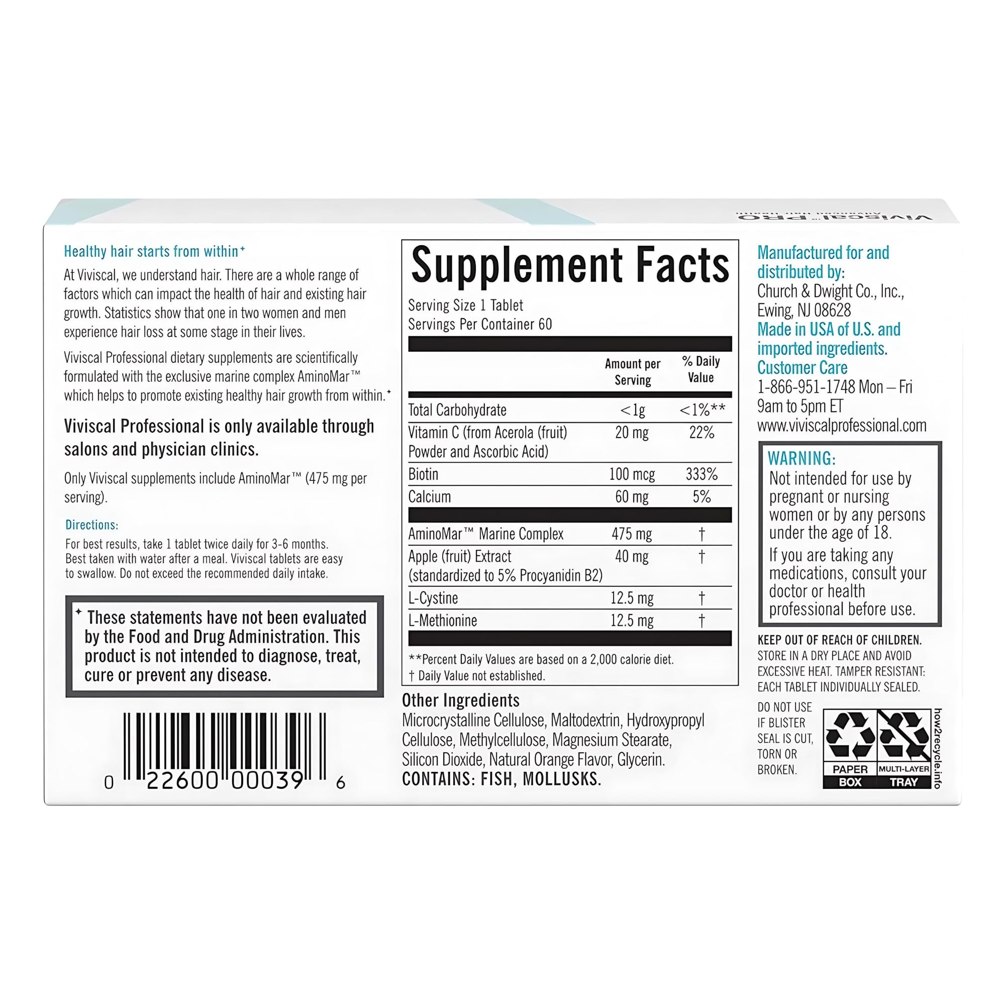 Viviscal PRO hair growth supplements box showing Supplement Facts label and dosage information Viviscal PRO hair growth supplements box showing Supplement Facts label and dosage information
