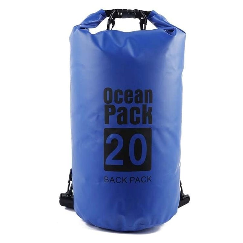 Huitich blue waterproof sport shoulder bag with 20-liter capacity and roll-top closure Huitich blue waterproof sport shoulder bag with 20-liter capacity and roll-top closure