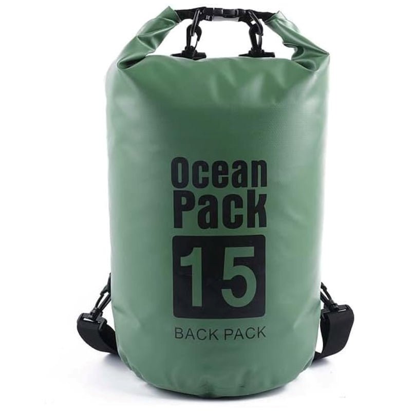 Huitich waterproof sport shoulder bag in green with ocean pack 15 liter capacity and roll-top closure Huitich waterproof sport shoulder bag in green with ocean pack 15 liter capacity and roll-top closure