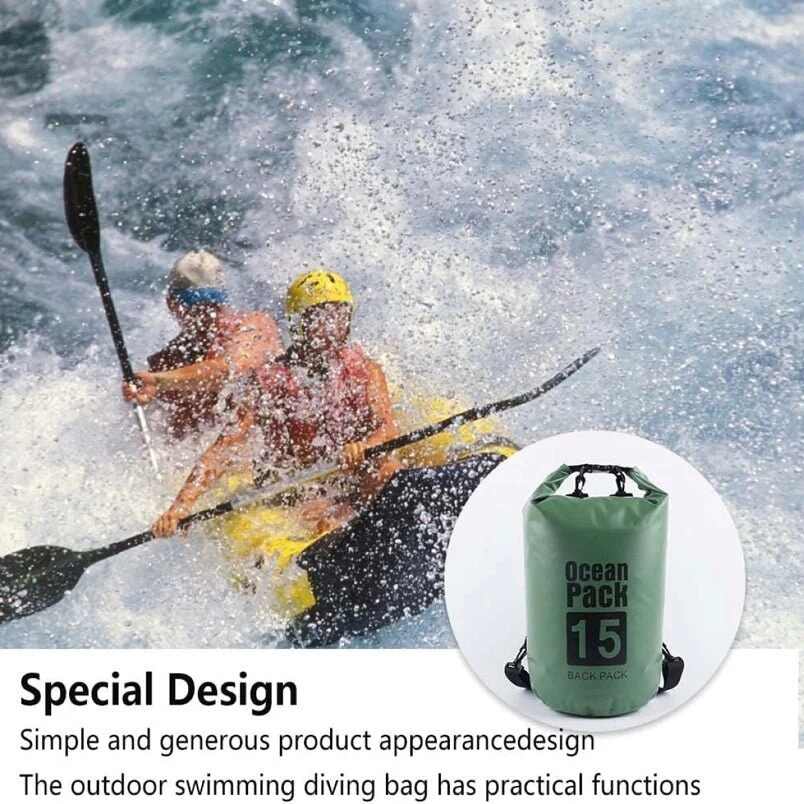 Huitich waterproof sport shoulder bag in green with 15-liter capacity for outdoor water activities Huitich waterproof sport shoulder bag in green with 15-liter capacity for outdoor water activities