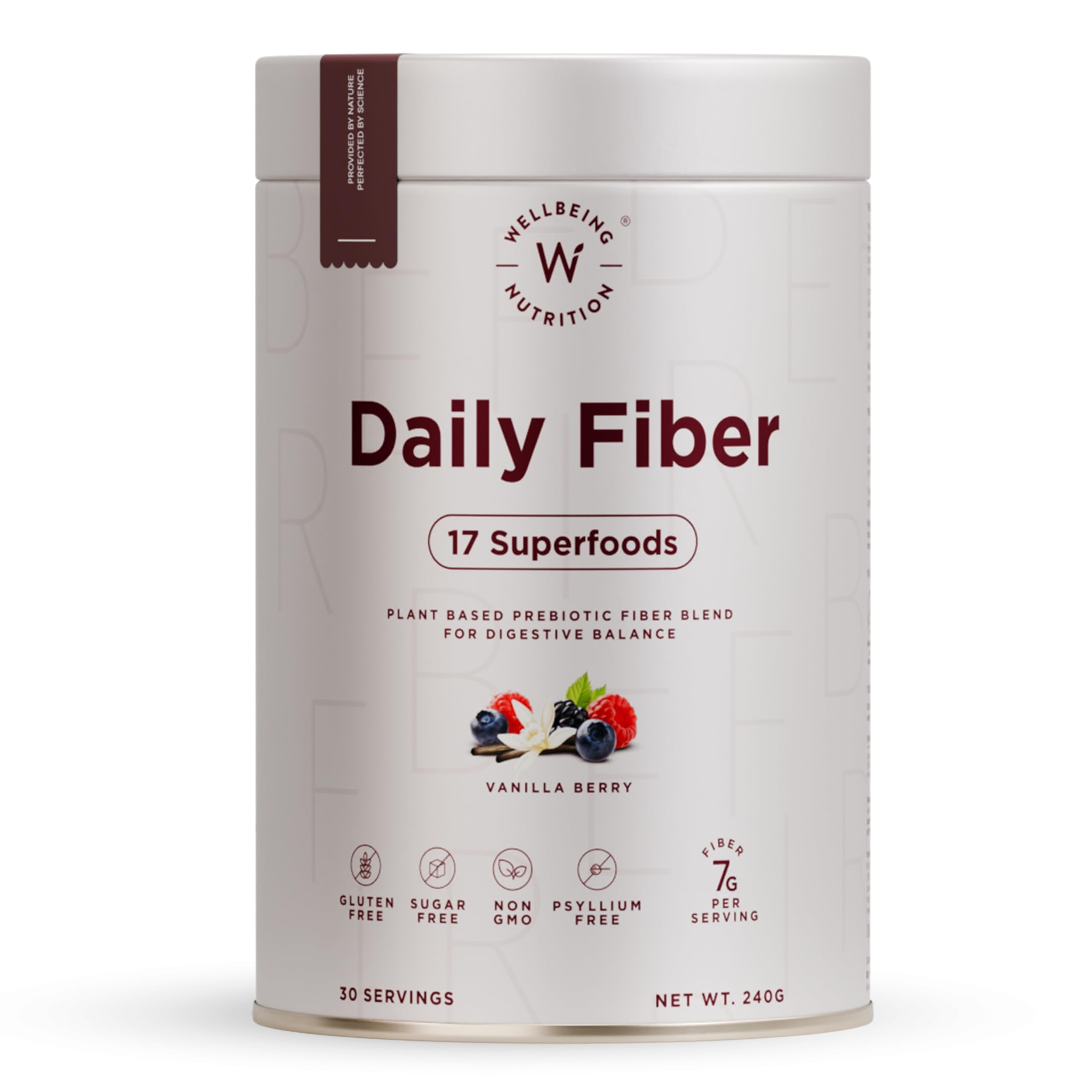 Wellbeing Nutrition organic daily fiber powder vanilla berry 17 superfoods plant based prebiotic blend Wellbeing Nutrition organic daily fiber powder vanilla berry 17 superfoods plant based prebiotic blend
