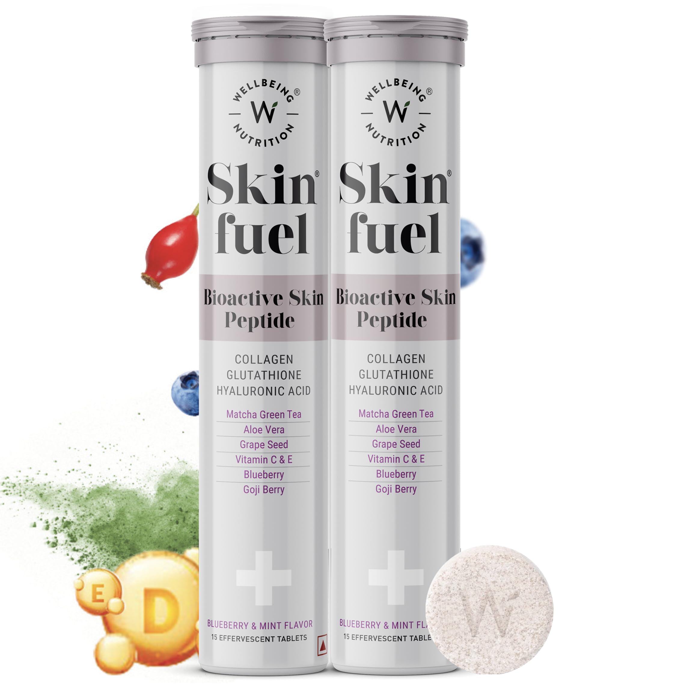 Wellbeing Nutrition Skin fuel twin tubes with effervescent tablet and berries skin radiance collagen supplement Wellbeing Nutrition Skin fuel twin tubes with effervescent tablet and berries skin radiance collagen supplement