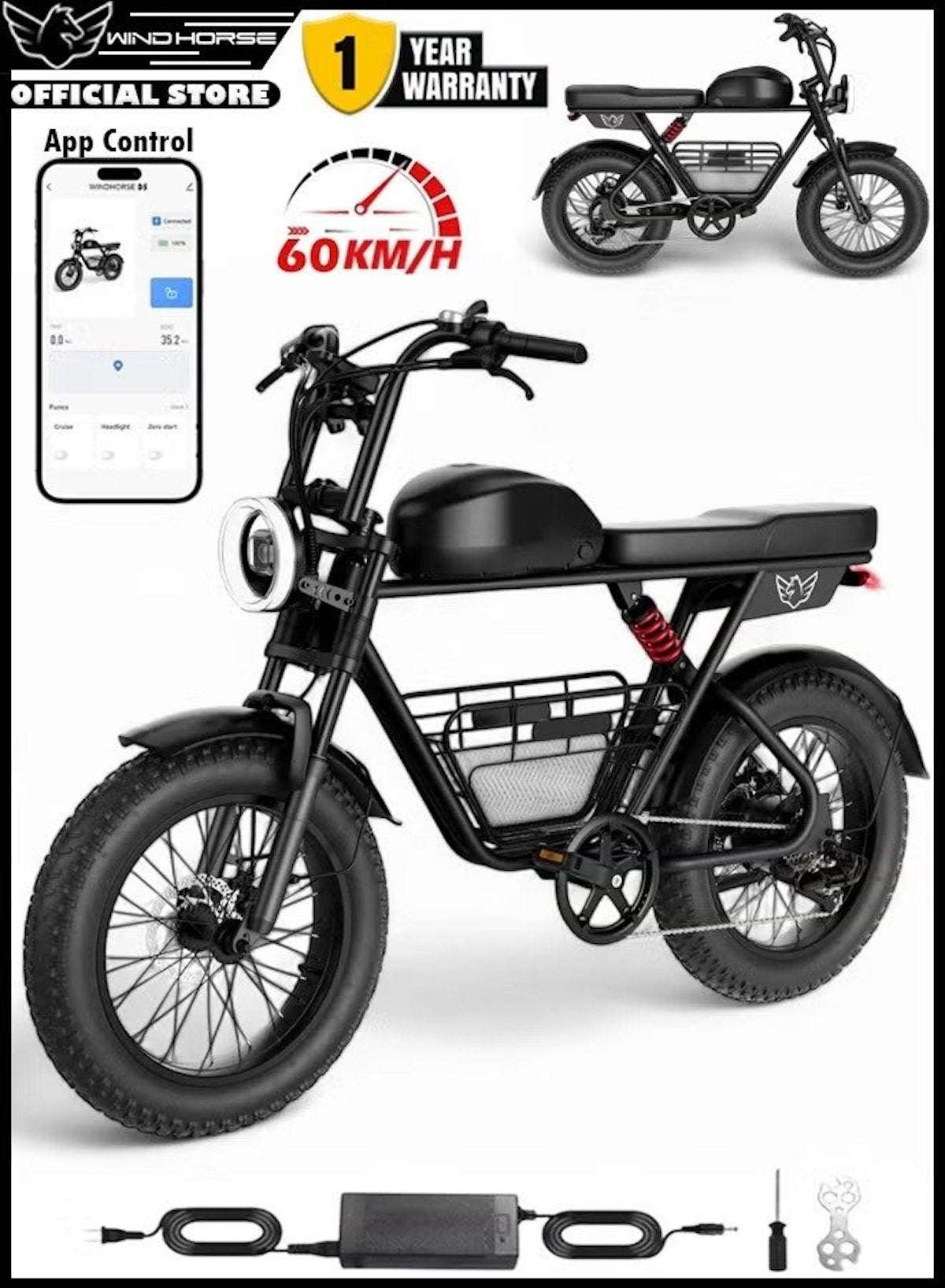 Electric Bike 1000W Motor Power, 48V 21AH Battery, 60 KM/H Max Speed, 20 Inches Fat Tires with Hydraulic Brakes and 80 KM Range in One Charge Off Road E-Bike Electric Bike 1000W Motor Power, 48V 21AH Battery, 60 KM/H Max Speed, 20 Inches Fat Tires with Hydraulic Brakes and 80 KM Range in One Charge Off Road E-Bike