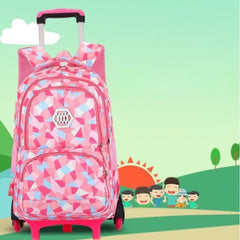 Huitich pink geometric patterned wheeled school bags for kids with multiple compartments and sturdy handle Huitich pink geometric patterned wheeled school bags for kids with multiple compartments and sturdy handle