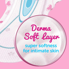 Whisper Ultra Soft Sanitary Pads XL Plus pad close up showing Derma Soft Layer magnified for super softness Whisper Ultra Soft Sanitary Pads XL Plus pad close up showing Derma Soft Layer magnified for super softness