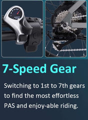 WIND HORSE electric mountain bike 1000w UAE showing 7 speed gear shifter and rear derailleur closeup WIND HORSE electric mountain bike 1000w UAE showing 7 speed gear shifter and rear derailleur closeup