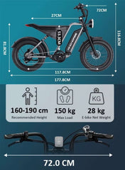 WIND HORSE electric mountain bike 1000w UAE side view with integrated battery frame dimensions 150kg load 28kg weight WIND HORSE electric mountain bike 1000w UAE side view with integrated battery frame dimensions 150kg load 28kg weight