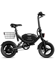 WIND HORSE black compact ebike with rear basket and fat tires electric scooter for adults city commuting WIND HORSE black compact ebike with rear basket and fat tires electric scooter for adults city commuting