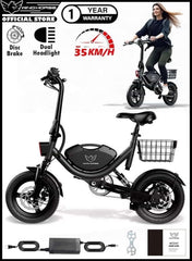 Wind Horse black compact electric scooter for adults with front basket disc brakes dual headlight and charger Wind Horse black compact electric scooter for adults with front basket disc brakes dual headlight and charger