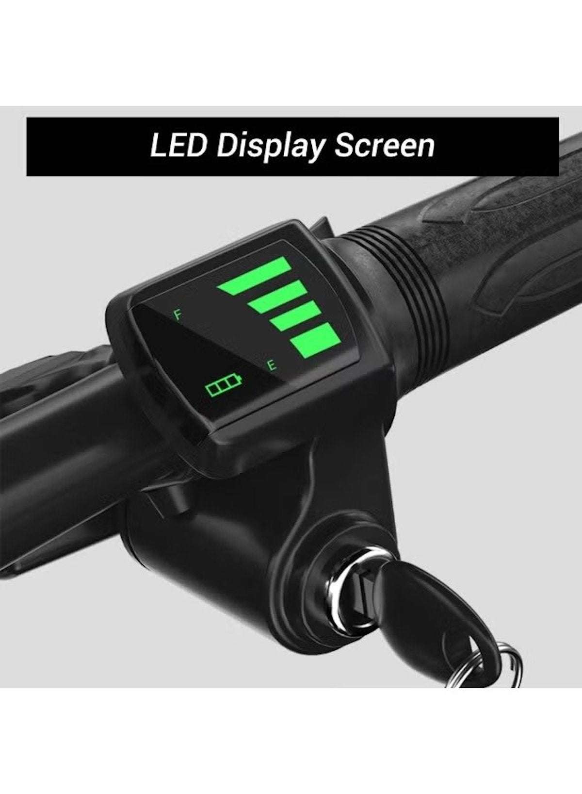WIND HORSE LED display with battery level and keyed ignition on handlebar of electric scooter for adults WIND HORSE LED display with battery level and keyed ignition on handlebar of electric scooter for adults