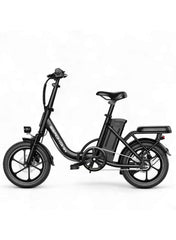 WIND HORSE folding electric bike black compact step through with rear rack removable battery and light WIND HORSE folding electric bike black compact step through with rear rack removable battery and light