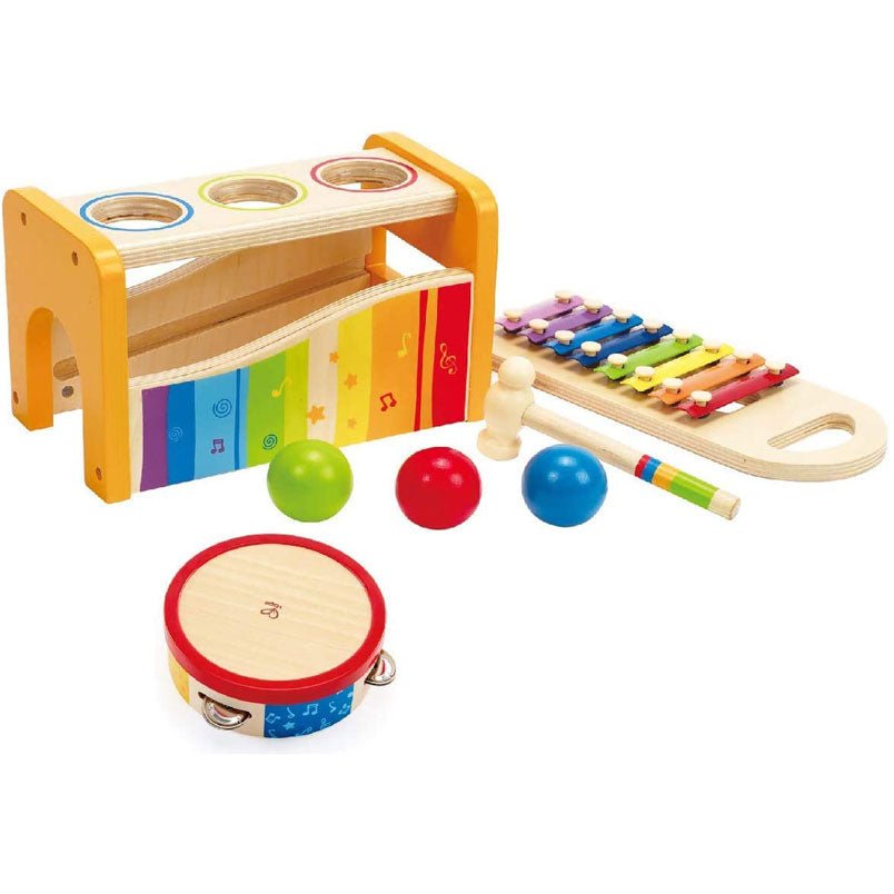 Huitich wooden music set for kids with xylophone, tambourine, balls, and mallet in colorful design Huitich wooden music set for kids with xylophone, tambourine, balls, and mallet in colorful design