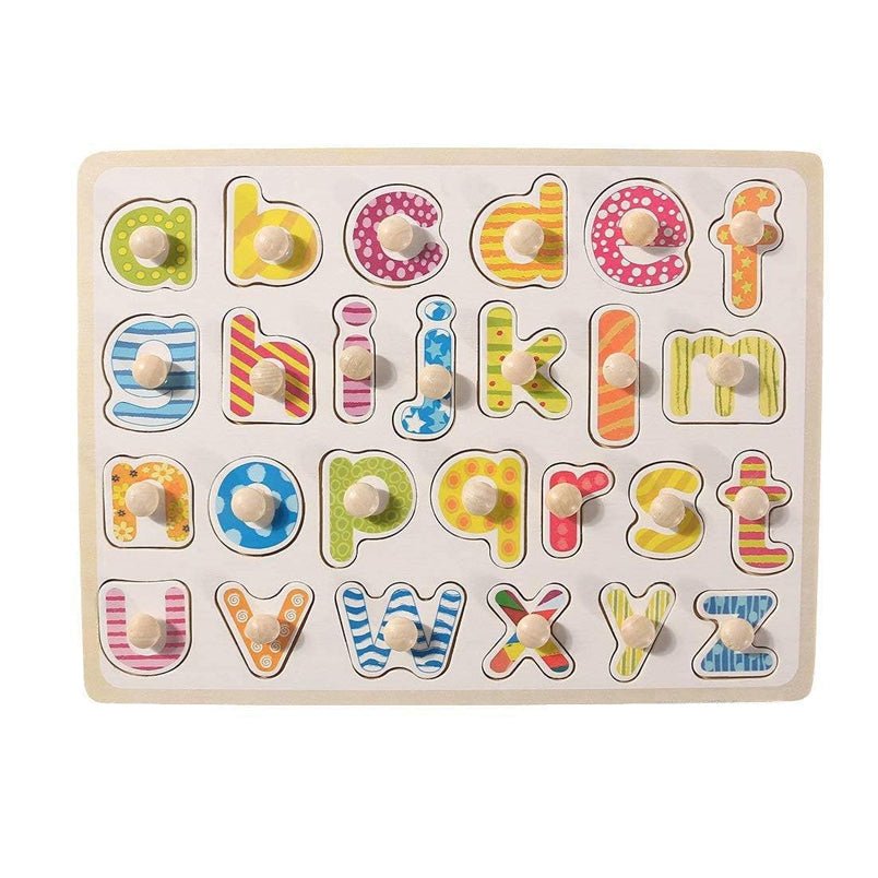 Huitich preschool alphabet puzzle with pegs featuring colorful wooden letters on a board Huitich preschool alphabet puzzle with pegs featuring colorful wooden letters on a board