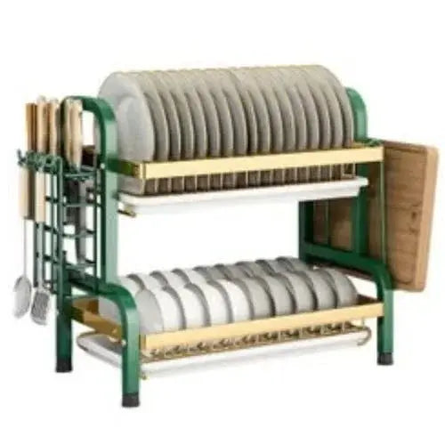 2 Tier Dish Rack Organizer Green Kitchen Storage Solution - Mumzar