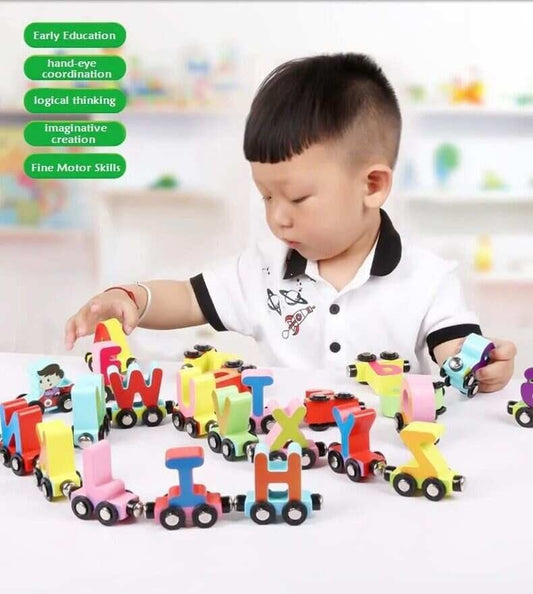 27 Alphabet ABCD Letters For Toddlers Piece Wooden Alphabet Train Toy Set - Mumzar