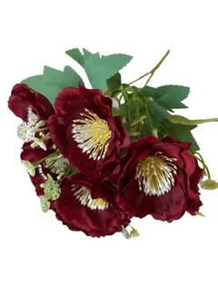 Pack Of 2 Seven Headed Artificial Blossom Bouquet Dark Red