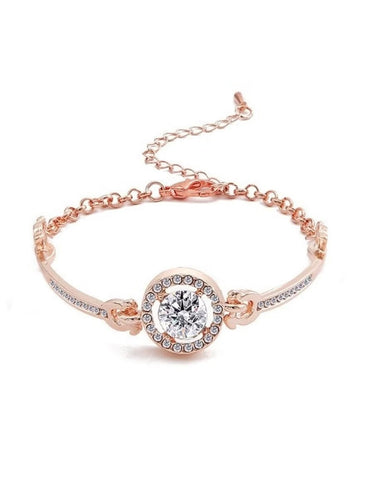 Rose Gold Crystal Jewelry Set - Necklace, Bracelet, Earrings, and Ring