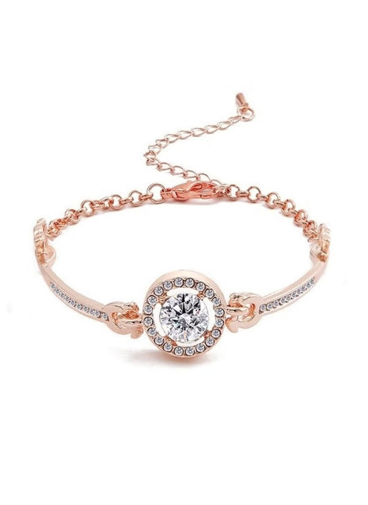 Rose Gold Crystal Jewelry Set - Necklace, Bracelet, Earrings, and Ring