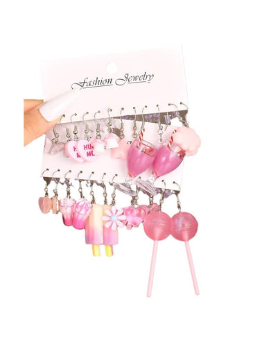 Cute Charm Dangle Earring Set - Pink