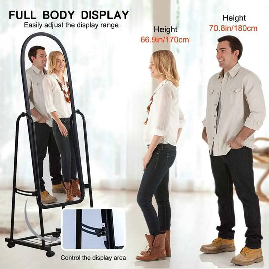 Full Length Mirror With Bracket And Wheels Floor Black - Mumzar