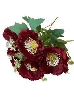Pack Of 2 Seven Headed Artificial Blossom Bouquet Dark Red - Mumzar