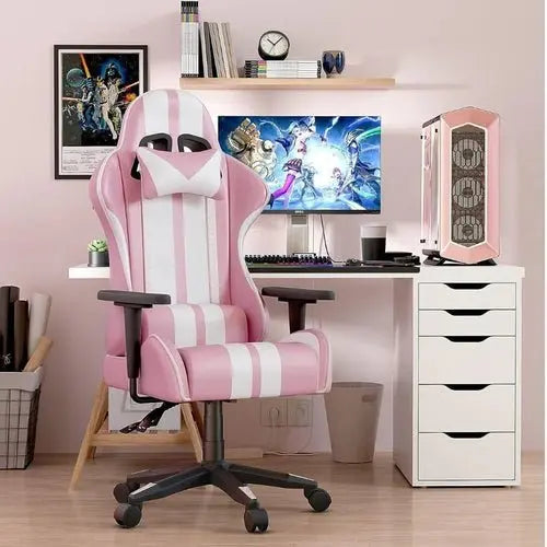Professional Gaming Chair Office with Headrest Armrest and Footrest Black - Mumzar