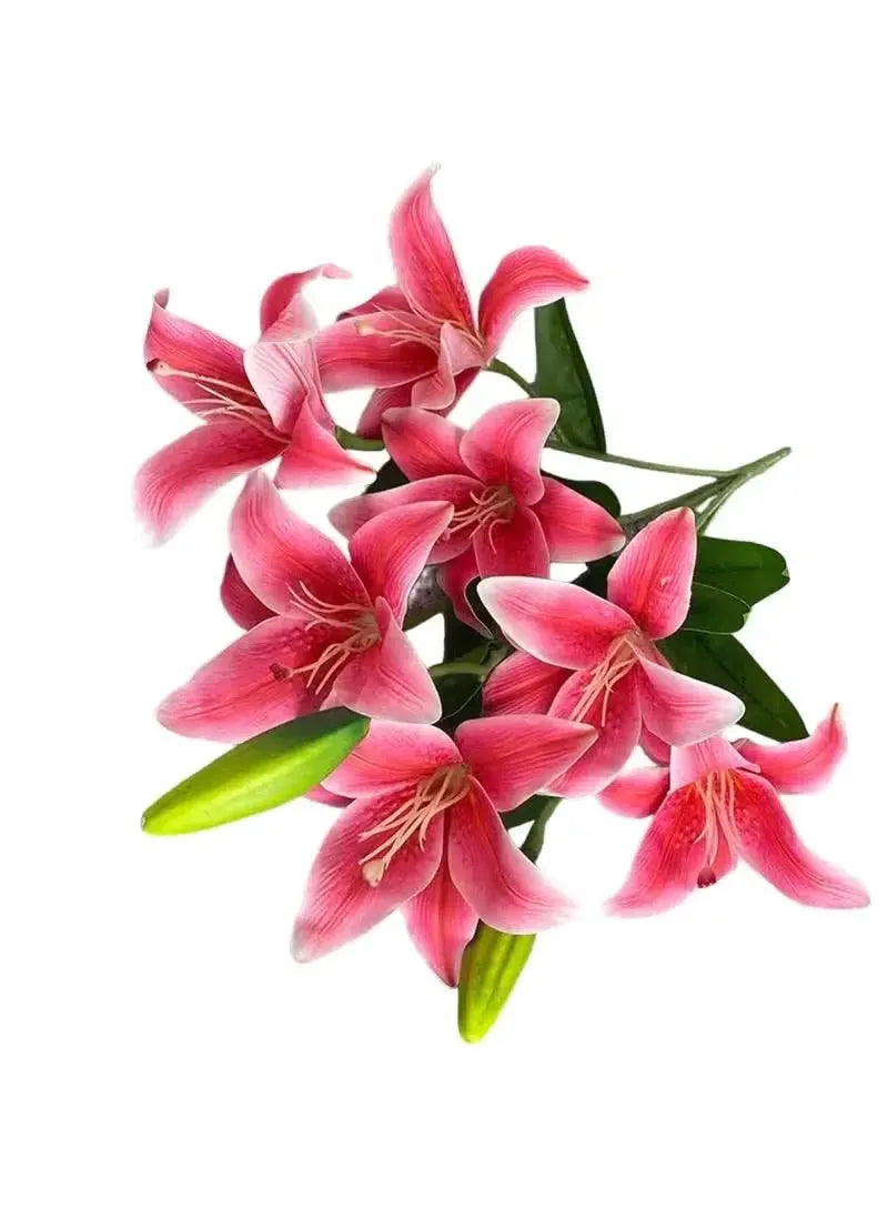 Wedding Decor with 5 Fork 7 Headed Lily Artificial Flower Arrangement Pink - Mumzar