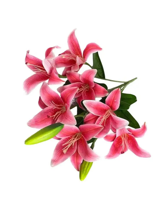 Wedding Decor with 5 Fork 7 Headed Lily Artificial Flower Arrangement Pink - Mumzar