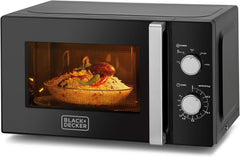BLACK+DECKER Microwave Oven, 20L, 700W Power, 30-Min Timer, Rotary Dial Control, Chrome Finish Knobs, 5 Power Levels for Precise Cooking, Compact Design for Kitchens, Black - MZ2015P-B5